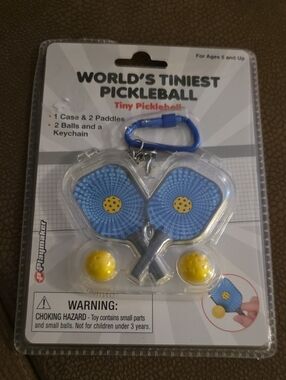 World's Tiniest Pickleball Keychain Set – Blue & Yellow Mini Paddle Key Holder